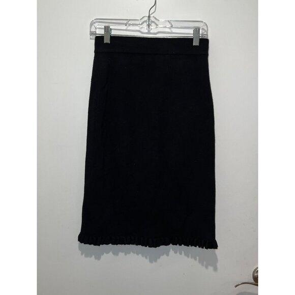 Saks Fifth Avenue Black Knit Skirt With Fringe Hem Women's Size 6 - Picture 5 of 11